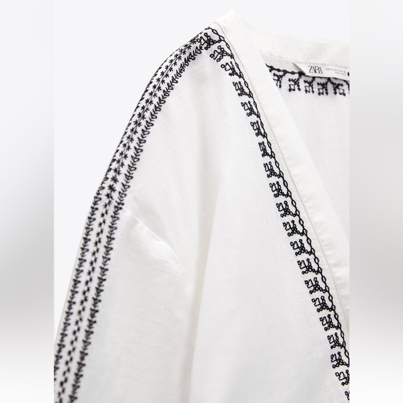 Zara EMBROIDERED TUNIC DRESS. Oyster White. Sizes L, XL. New with Tags. - Picture 8 of 9